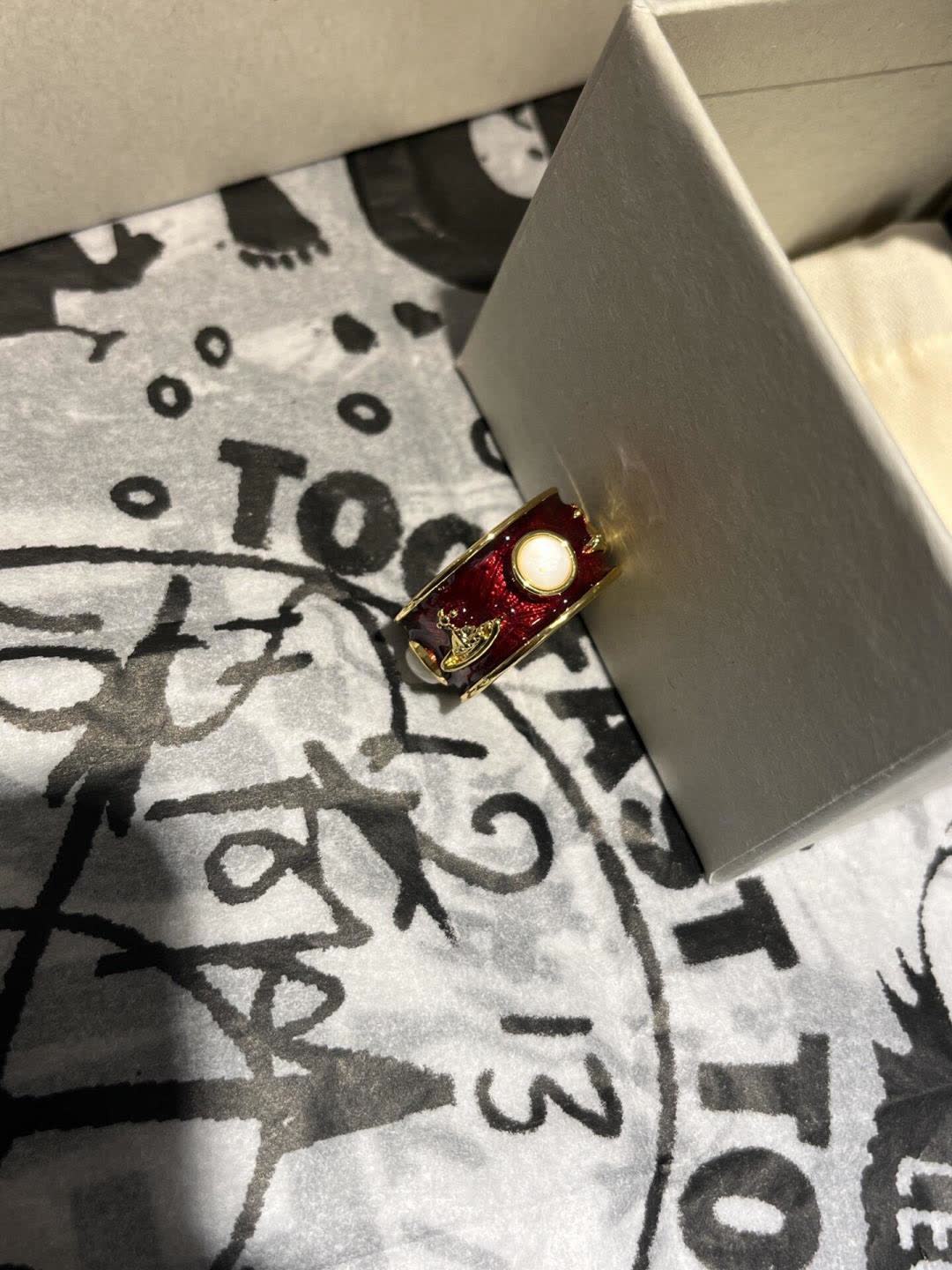 Vivienne Westwood Red Enamel Ring with Pearl